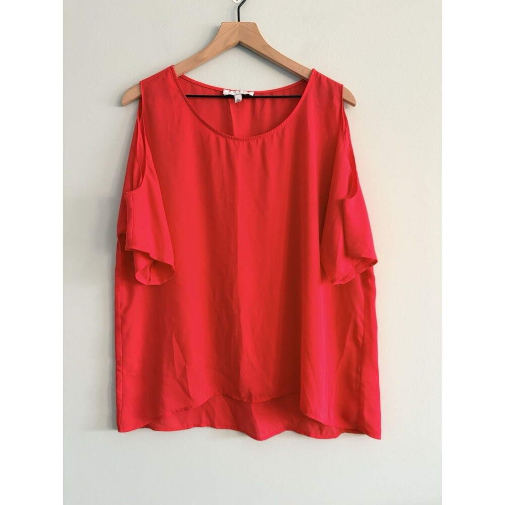Chaus New York Blouse Womens Large Cold Shoulder Hi Low Semi Sheer